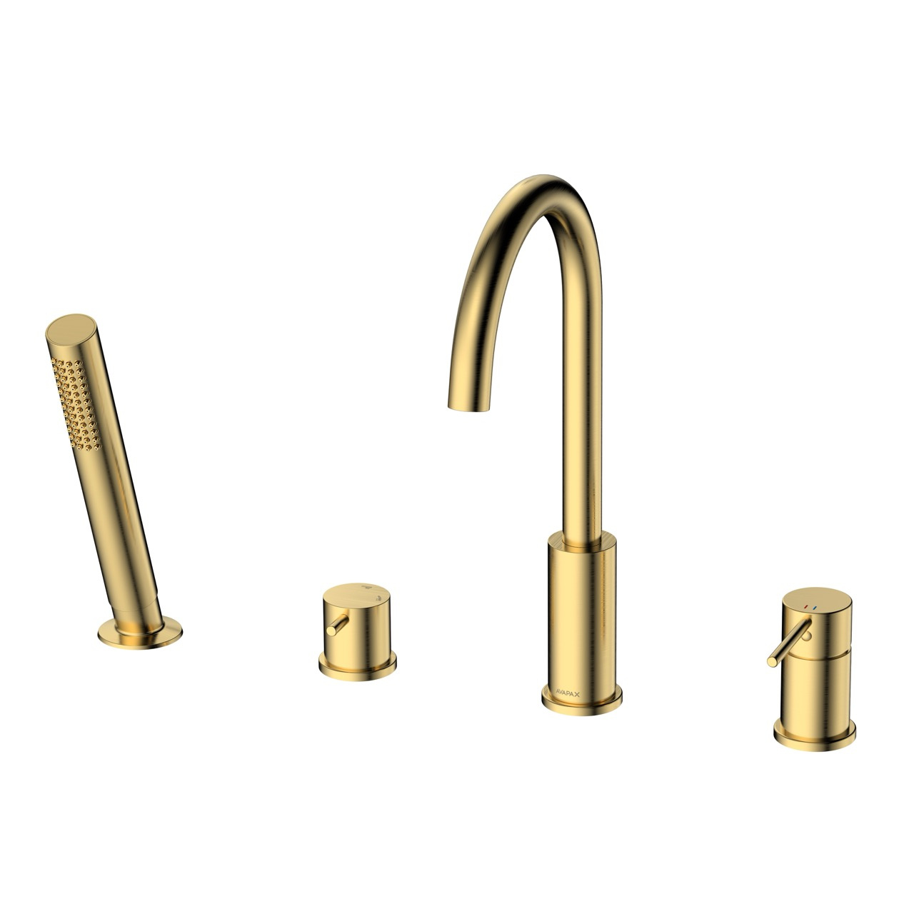 Bateria wannowa 4-otworowa ULTIMATE AVAPAX w kolorze złoty szczotkowany Brushed Gold, kod ABUL241221 – widok produktu przy wannie