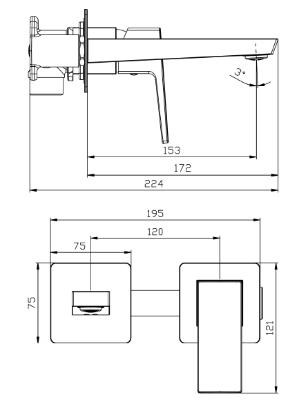 Bateria umywalkowa podtynkowa AVAPAX VELLANO chrom wysoki połysk ABVE141111 – rysunek techniczny