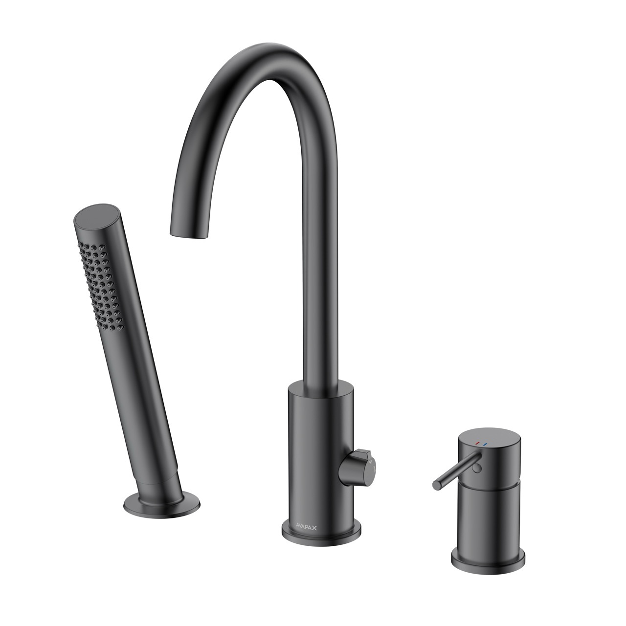 Bateria wannowa 3-otworowa AVAPAX ULTIMATE gun metal mat – kod ABUL231421 – widok zestawu na rant wanny