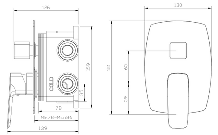 Bateria prysznicowo wannowa podtynkowa trzyfunkcyjna
