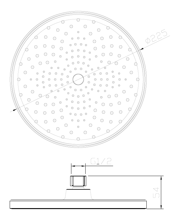 Głowica deszczowni okrągła 22,5 cm – AVAPAX RONDE, czarny mat, kod AGRO111311, rzut techniczny i wymiary