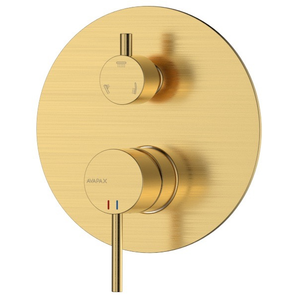 Bateria prysznicowo-wannowa podtynkowa trzyfunkcyjna AVAPAX ULTIMATE, złoty szczotkowany Brushed Gold, kod ABUL5312C1 – armatura do prysznica i wanny