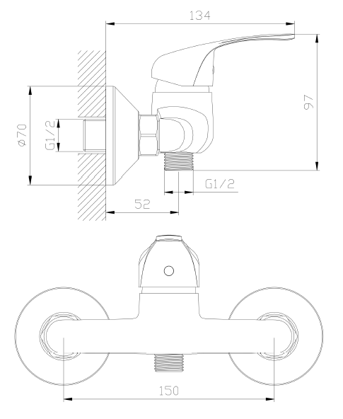 AVAPAX TARO bateria prysznicowa, chrom połysk, kod ABTA301111 – rysunek techniczny
