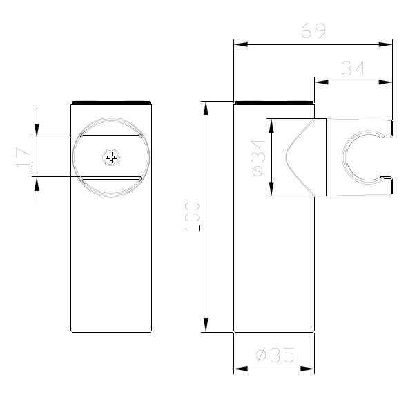 Uchwyt punktowy AVAPAX LUNEPO chrom połysk, kod AULU111111 – rysunek techniczny, wymiary i forma cylindryczna