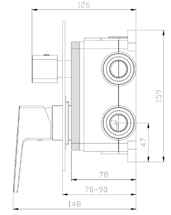 Bateria prysznicowo‑wannowa podtynkowa dwufunkcyjna AVAPAX VELLANO, gun metal mat (Gun Metal Matte), kod ABVE5214C1 – schemat techniczny i montaż