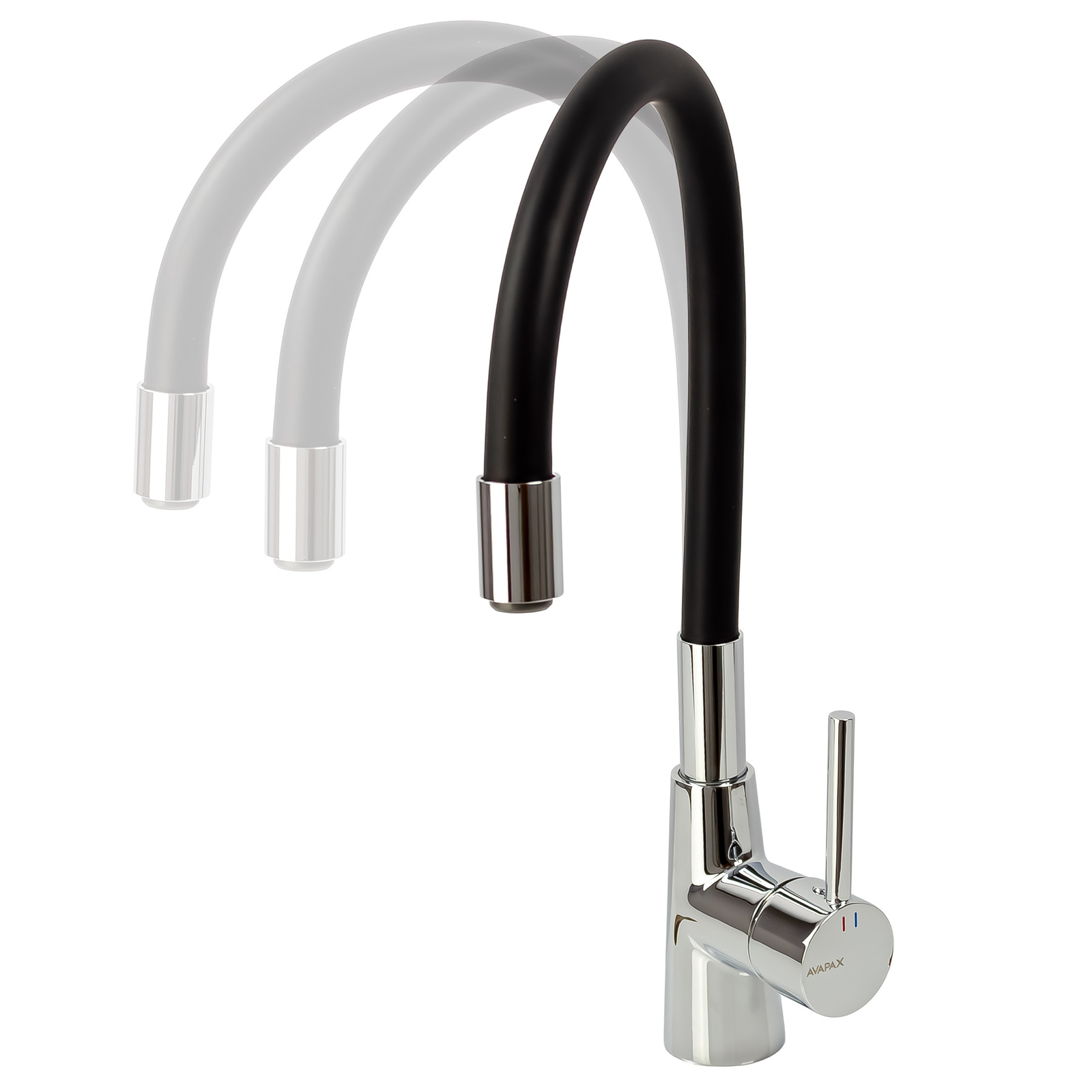 Bateria kuchenna stojąca z elastyczną wylewką AVAPAX ONCLO chrom połysk / czarny mat ABON7217F1 – elastyczna wylewka