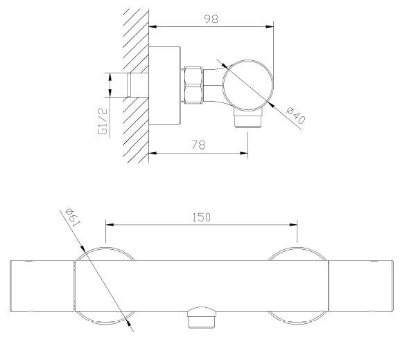 AVAPAX Bateria prysznicowa termostatyczna THERMO chrom połysk ABTH3011T1 – rysunek techniczny