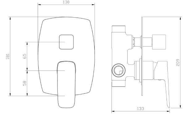Bateria prysznicowo-wannowa podtynkowa dwufunkcyjna AVAPAX QANIX, kolor gun metal mat, kod ABQA5214C1 – rysunek techniczny