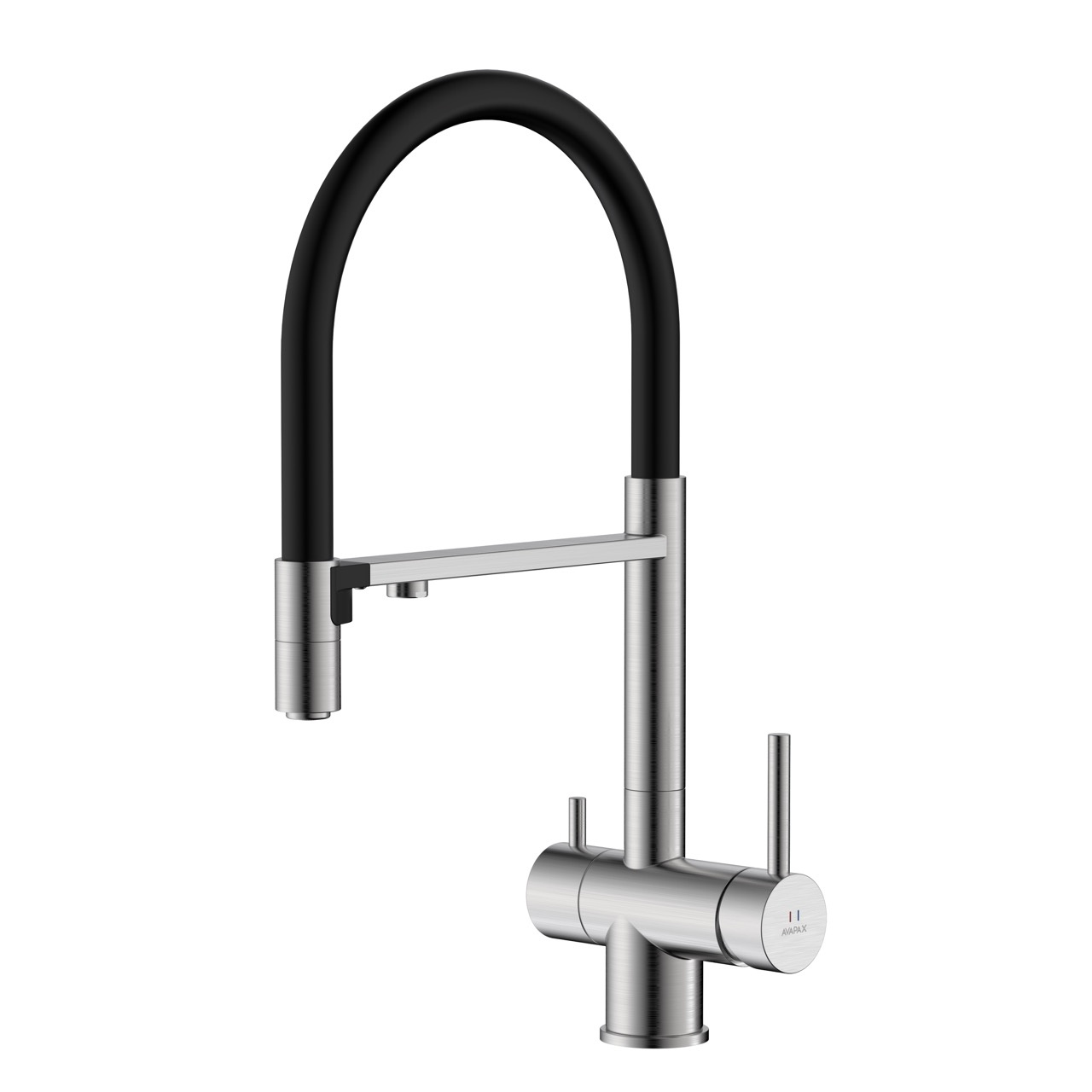 Bateria kuchenna stojąca z elastyczną wylewką i podłączeniem do filtra wody, dwa rodzaje strumienia – kolekcja DAPUR – stal szczotkowana Brushed Steel – kod ABDA7519F1 – do kuchni