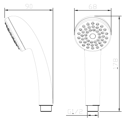 Słuchawka prysznicowa 1F jednofunkcyjna – kolekcja TARO AVAPAX, chrom połysk, kod ASTA111111 – rzut techniczny