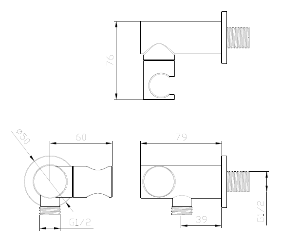 Przyłącze kątowe z uchwytem na słuchawkę boczne – RONDE – gun metal mat – APRO131411 – widok boczny
