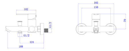 Bateria wannowa ścienna z przełącznikiem natrysku
