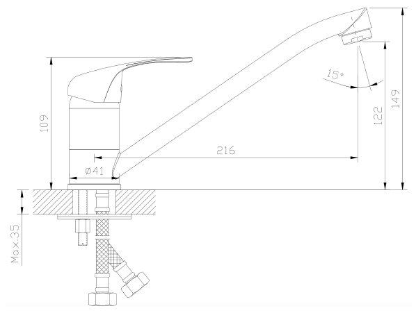 Bateria kuchenna stojaca AVAPAX TARO chrom połysk ABTA1811O1 – rysunek techniczny