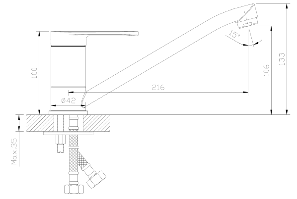 AVAPAX LUNEPO – bateria kuchenna stojąca, chrom połysk, kod ABLU1711O1 – rysunek techniczny i wymiary