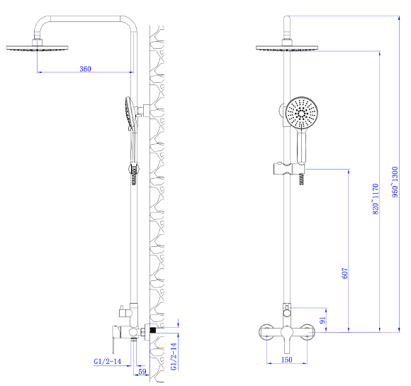 AVAPAX MISTELLA ADMI621511 – rysunek techniczny, stal szczotkowana, regulacja wysokości i wymiary