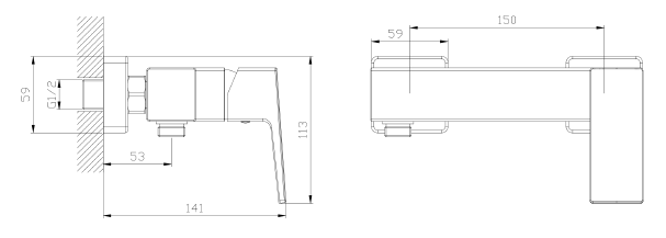 Bateria prysznicowa AVAPAX VELLANO chrom ABVE301111 – rysunek techniczny, wymiary i rozstaw 150 mm