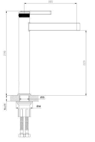 Bateria umywalkowa stojąca wysoka - nablatowa AUREVO AVAPAX, złoty szczotkowany Brushed Gold, kod ABAU131211 – widok techniczny i proporcje