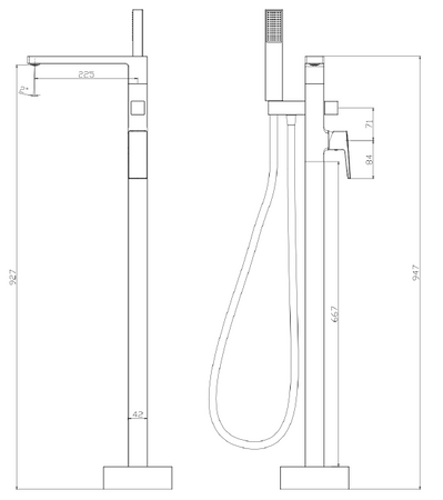 Bateria wannowa wolnostojąca z zestawem natryskowym