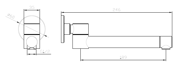 Wylewka wannowa do baterii podtynkowych AVAPAX RONDE chrom połysk AYRO221111 – rysunek techniczny i zasięg