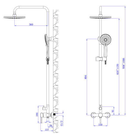 Deszczownica z baterią prysznicową dwufunkcyjną