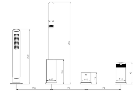Bateria wannowa 4-otworowa