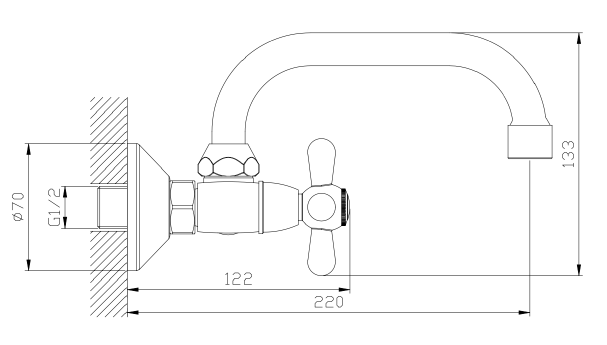 Bateria kuchenna ścienna dwuuchwytowa AVAPAX ZAHARRA chrom połysk ABZA161111 – rysunek techniczny