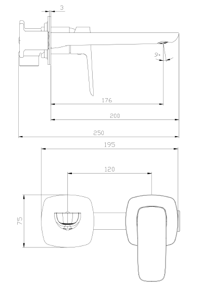 Bateria umywalkowa podtynkowa AVAPAX QANIX gun metal mat ABQA141411 – rysunek techniczny