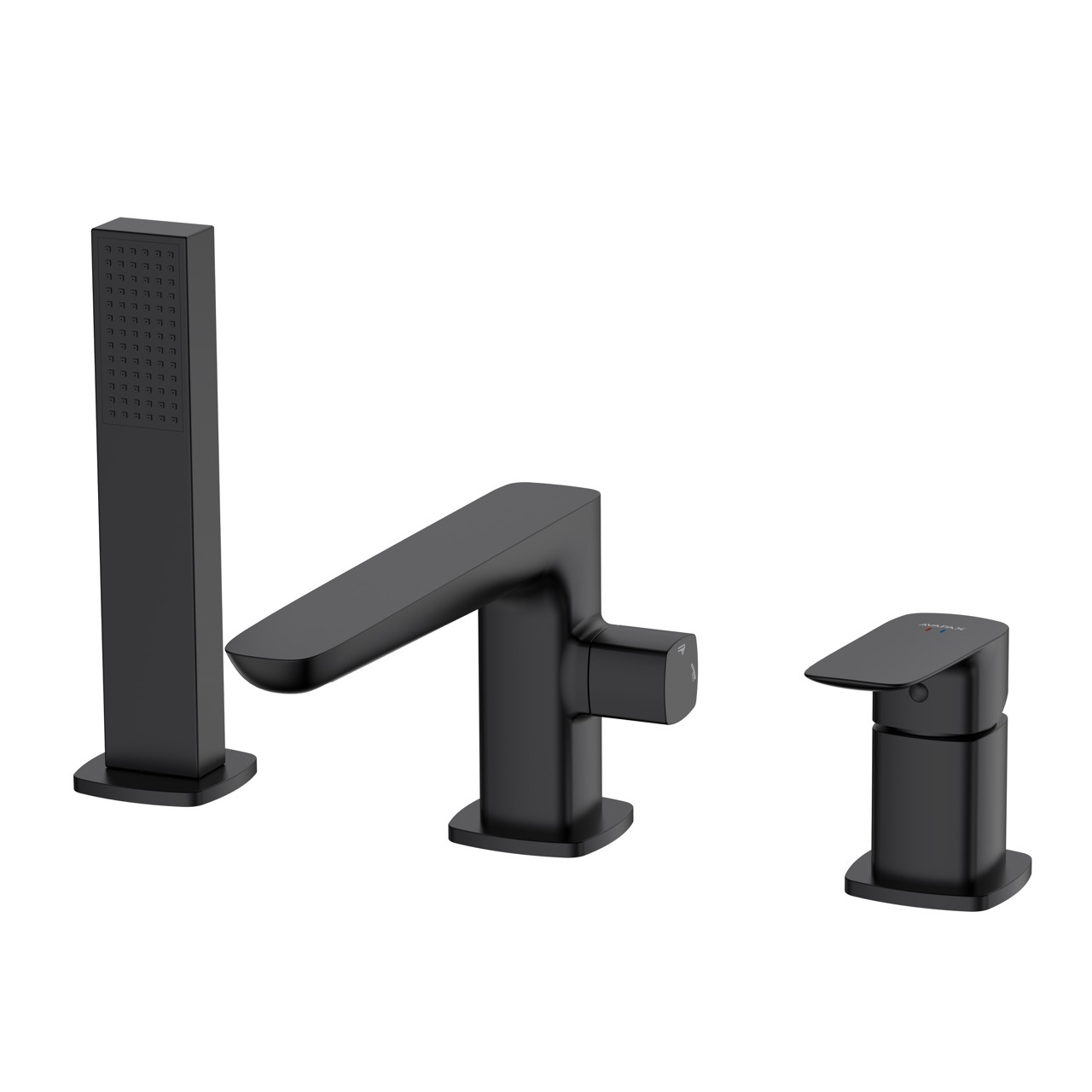 AVAPAX Bateria wannowa 3-otworowa – kolekcja QANIX – czarny mat – kod ABQA231321 – widok zestawu przywannowego