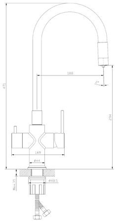 Bateria kuchenna stojąca z elastyczną wylewką i podłączeniem do filtra wody