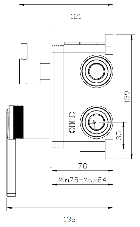 Bateria prysznicowo wannowa podtynkowa dwufunkcyjna AVAPAX AUREVO chrom ABAU521111 – rysunek techniczny
