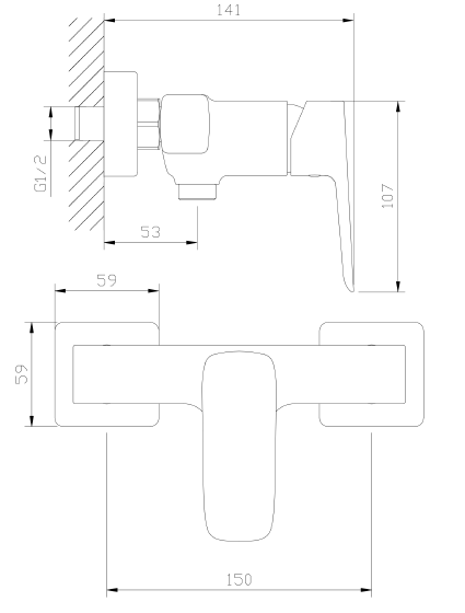 Bateria prysznicowa AVAPAX QANIX, kolor gun metal mat, kod ABQA301411 – rysunek techniczny
