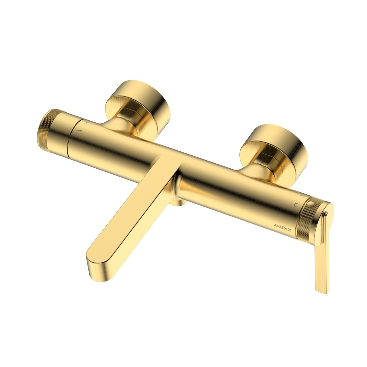 Bateria wannowa ścienna z przełącznikiem natrysku AVAPAX AUREVO, złoty szczotkowany Brushed Gold, kod ABAU211211 – bateria do wanny z przełącznikiem natrysku