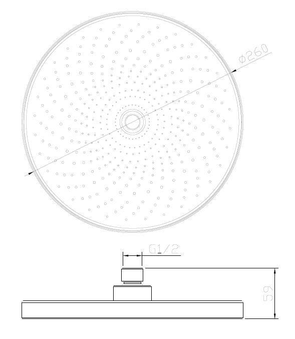 Głowica deszczowni okrągła 26 cm – kolekcja RONDE – czarny mat – kod AGRO131311 – rzut techniczny