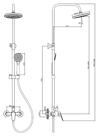 Deszczownica z baterią prysznicową dwufunkcyjną