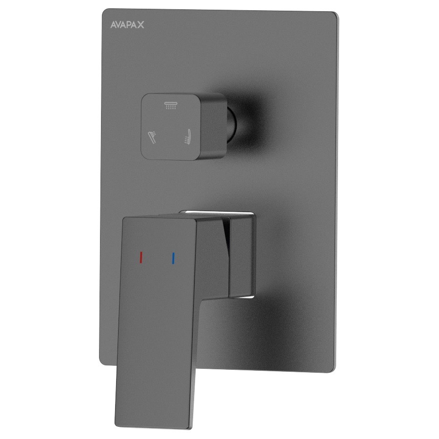 Bateria prysznicowo‑wannowa podtynkowa trzyfunkcyjna AVAPAX VELLANO, Gunmetal mat, ABVE5314C1 – widok frontowy elementu zewnętrznego