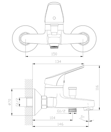 Bateria wannowa ścienna z przełącznikiem natrysku