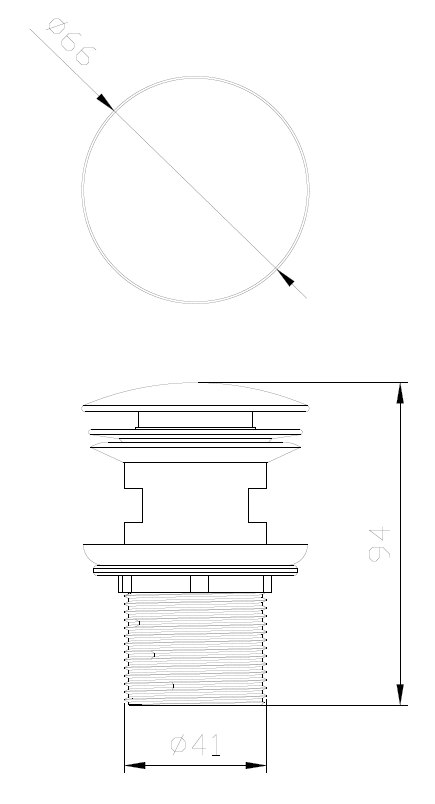 Korek Click Clack do umywalki z przelewem AVAPAX HYDRONE, złoty szczotkowany Brushed Gold, kod AKHY121211 – rysunek techniczny