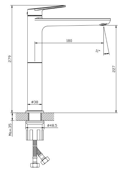 Bateria umywalkowa stojąca wysoka - nablatowa AVAPAX LUNEPO chrom połysk, kod ABLU131111 – rysunek techniczny