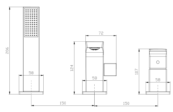 Bateria wannowa 3-otworowa AVAPAX VELLANO, gun metal mat, kod ABVE231421 – detal formy i proporcji
