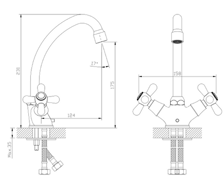 Bateria umywalkowa stojąca dwuuchwytowa
