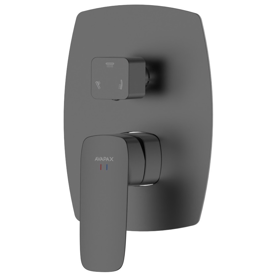 Bateria prysznicowo wannowa podtynkowa trzyfunkcyjna QANIX AVAPAX, gun metal mat, kod ABQA531411 – widok frontu