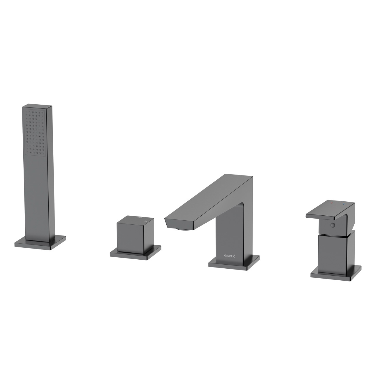 Bateria wannowa 4-otworowa AVAPAX VELLANO Gun Metal mat ABVE241421 – widok ogólny przy wannie