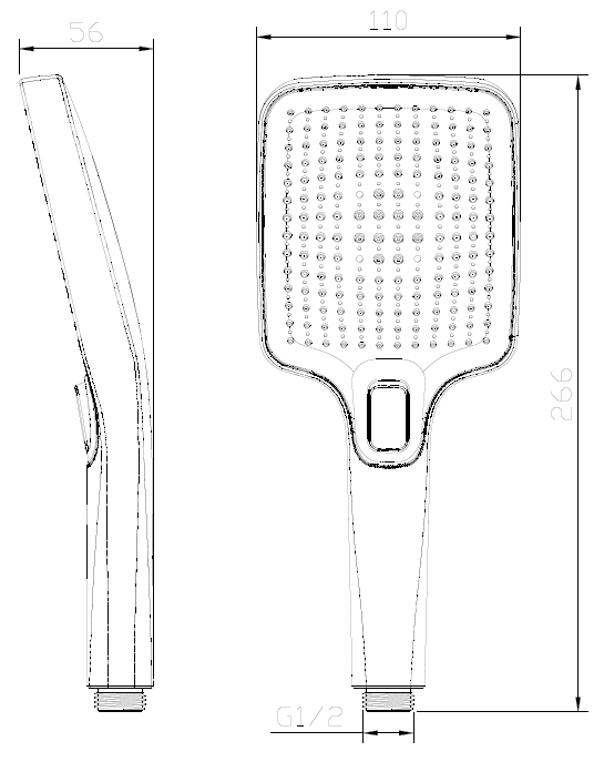 Słuchawka prysznicowa 3F - trzyfunkcyjna – QANIX – chrom połysk – ASQA131111 – widok techniczny, montaż G1/2 AVAPAX