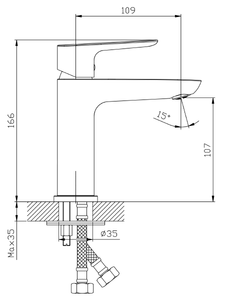 Bateria umywalkowa stojąca AVAPAX QANIX, kolor gun metal (mat), kod ABQA111411 – schemat wymiarowy