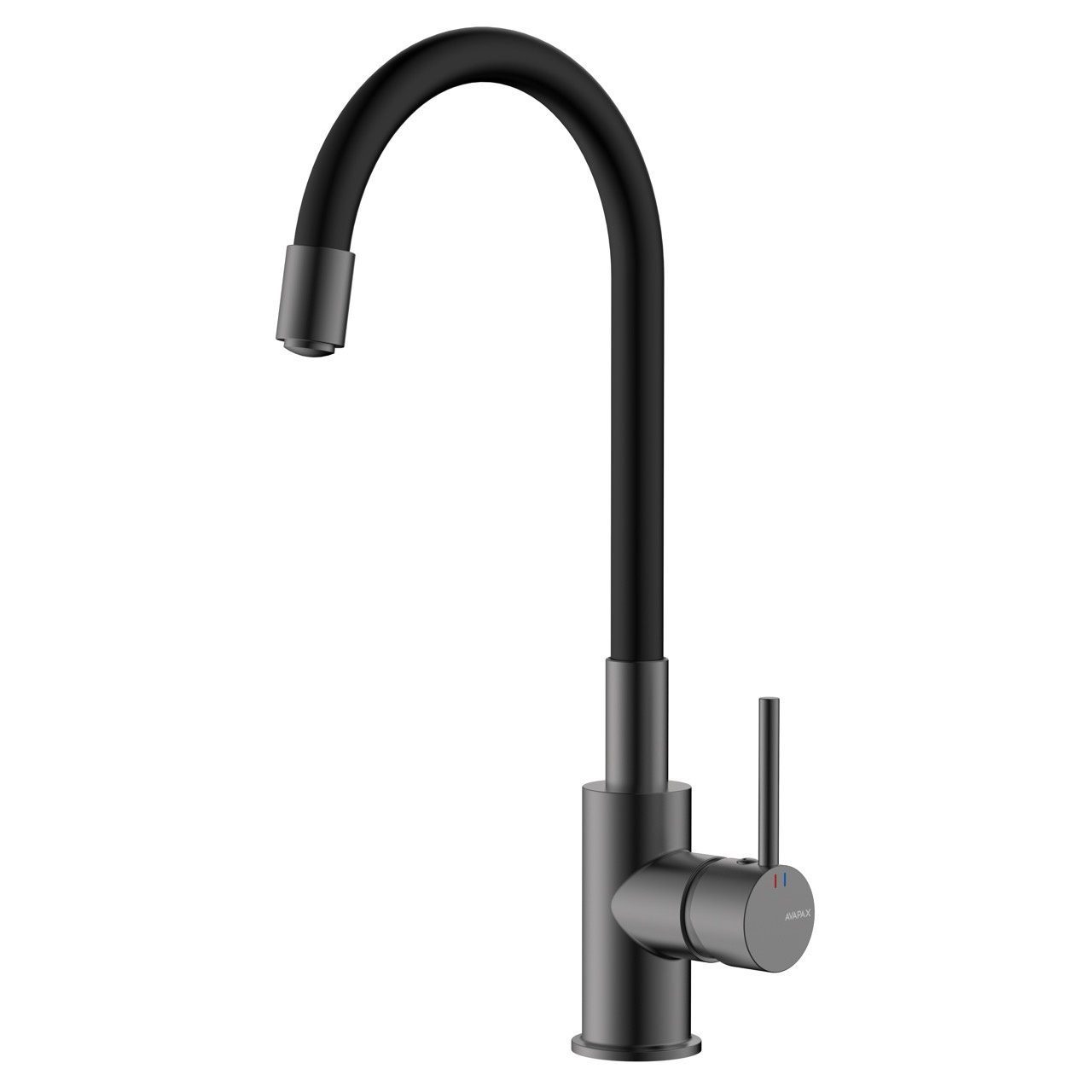 Bateria kuchenna stojąca z elastyczną wylewką – AVAPAX LAPUR – Gun Metal mat z czarną wylewką – kod ABLA7214F1 – strefa zlewozmywaka