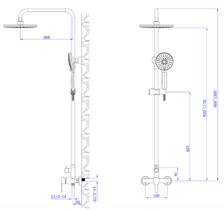 Deszczownica z baterią prysznicową dwufunkcyjną