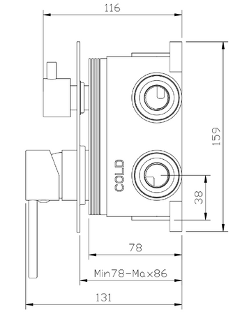Bateria prysznicowo wannowa podtynkowa trzyfunkcyjna