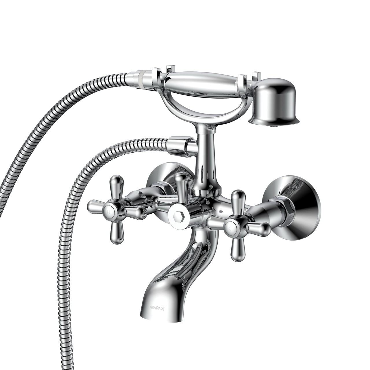 Bateria wannowa ścienna dwuuchwytowa z zestawem natryskowym – ZAHARRA – chrom połysk – ABZA211121 – widok główny