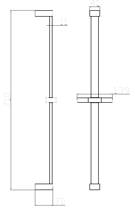 Drążek prysznicowy ze stali nierdzewnej z uchwytem na słuchawkę prysznicową – kolekcja CUBE – czarny mat – kod AACU111311 – rysunek techniczny