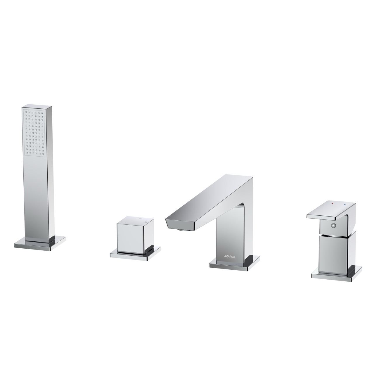 Bateria wannowa 4-otworowa AVAPAX VELLANO, chrom – wysoki połysk, kod ABVE241121 – zestaw do wanny